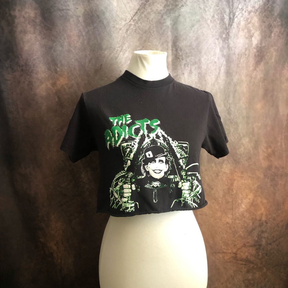 THE ADICTS - band-  Black & Green Graphic Crop